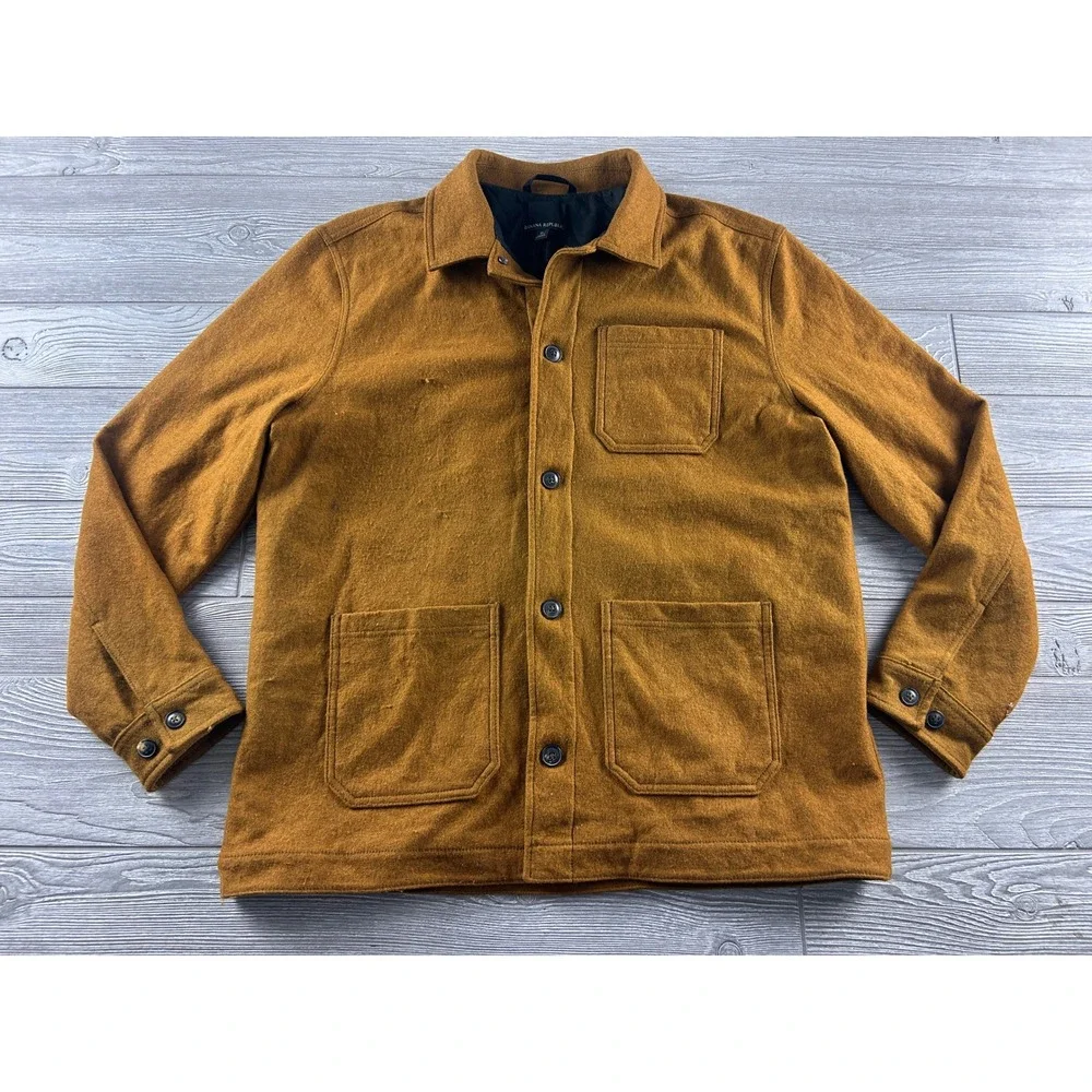 Banana Republic Mens XL Wool Blend Chore Coat Jacket Mustard Yellow Ochre 870